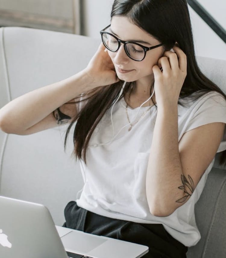 a women with a headset